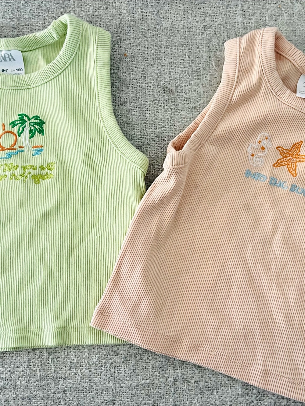 ZARA Kids Tank Tops in Light Green and Peach - Set of 2